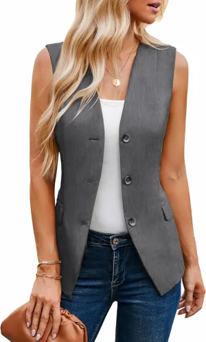 GRACE KARIN Women 2025 Button Down Sleeveless Vest Blazers Fully Lined Open Front Work Vest Tops Outwear Pocket