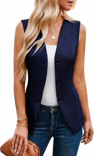 GRACE KARIN Women 2025 Button Down Sleeveless Vest Blazers Fully Lined Open Front Work Vest Tops Outwear Pocket