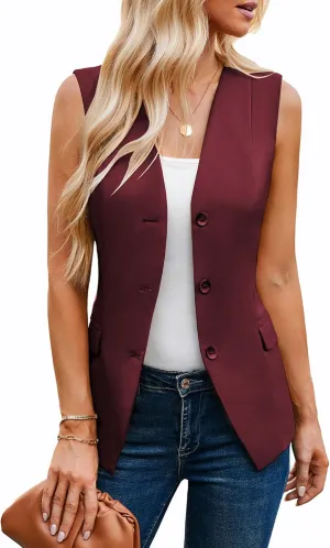 GRACE KARIN Women 2025 Button Down Sleeveless Vest Blazers Fully Lined Open Front Work Vest Tops Outwear Pocket