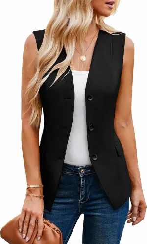 GRACE KARIN Women 2025 Button Down Sleeveless Vest Blazers Fully Lined Open Front Work Vest Tops Outwear Pocket