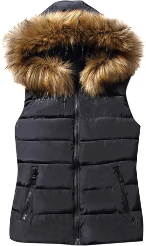 GRASWE Women's Sleeveless Warm Winter Outwear Vests Casual Cozy Qulited Hooded Vests Padded Slim Vests Coats