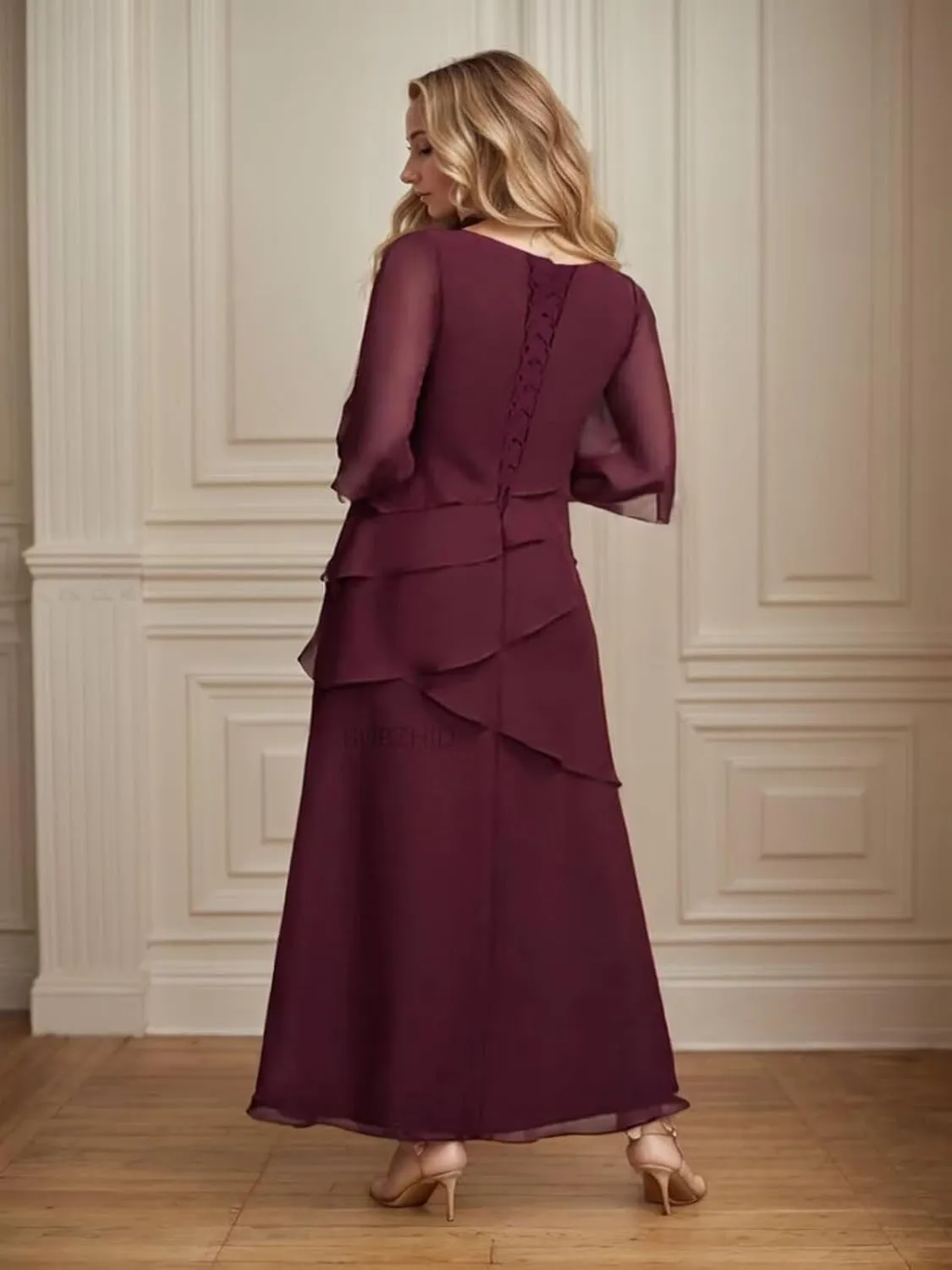 Half Sleeve Mother of The Bride Dresses for Women Ruffle Chiffon Formal Evening Gown for Wedding