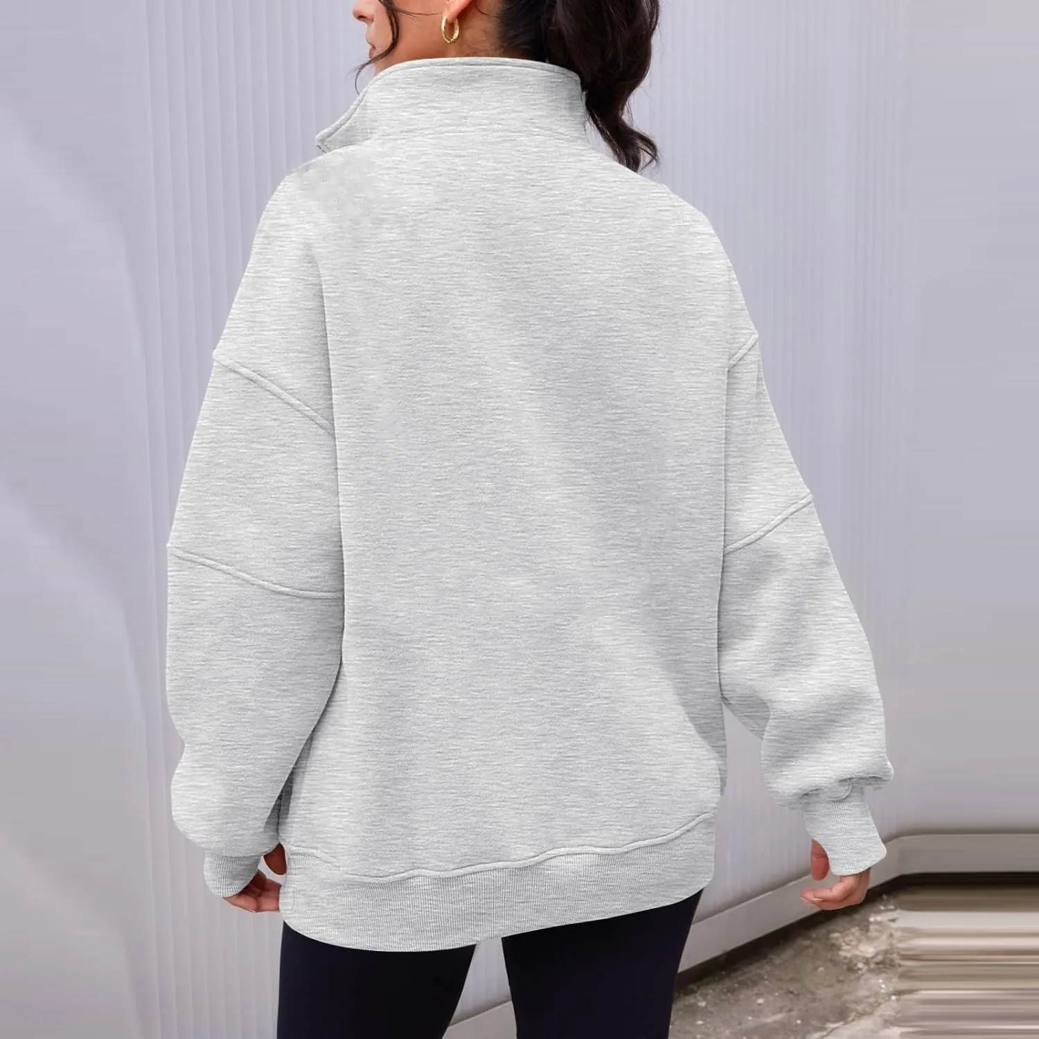 Half Zip Pullover Women Oversized Crewneck Sweatshirts with Pockets Loose Fit Thumb Hole Long Sleeve Sweaters