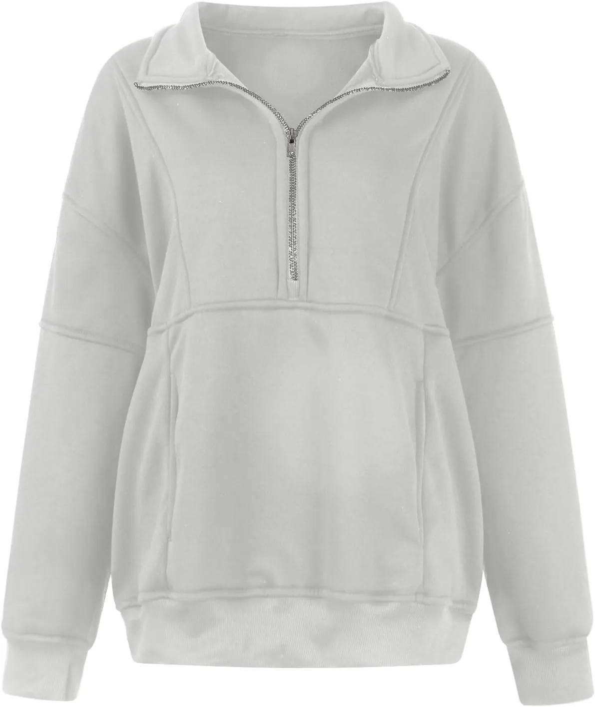 Half Zip Pullover Women Oversized Crewneck Sweatshirts with Pockets Loose Fit Thumb Hole Long Sleeve Sweaters