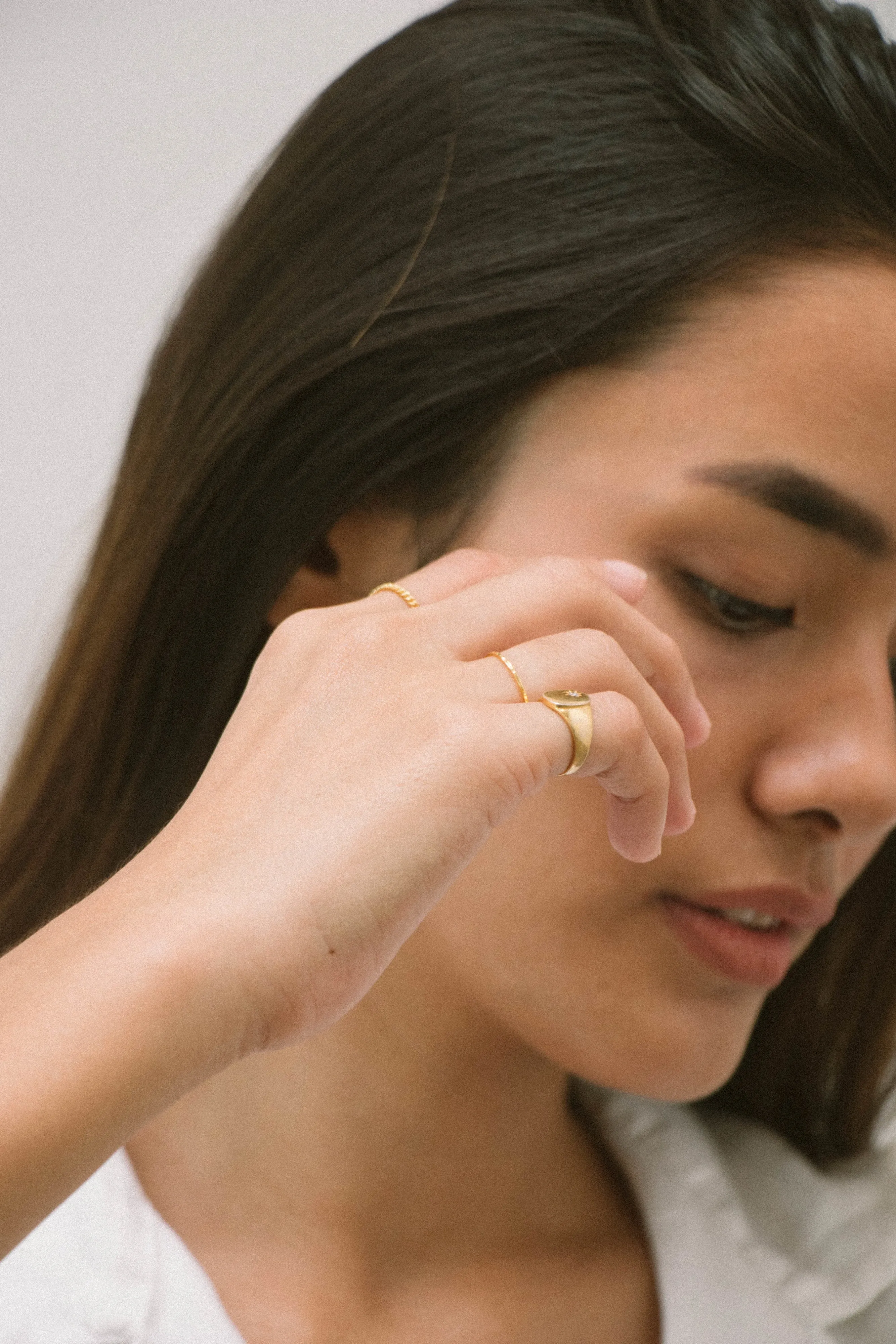 Hammered Skinny Ring, Solid 14k Gold