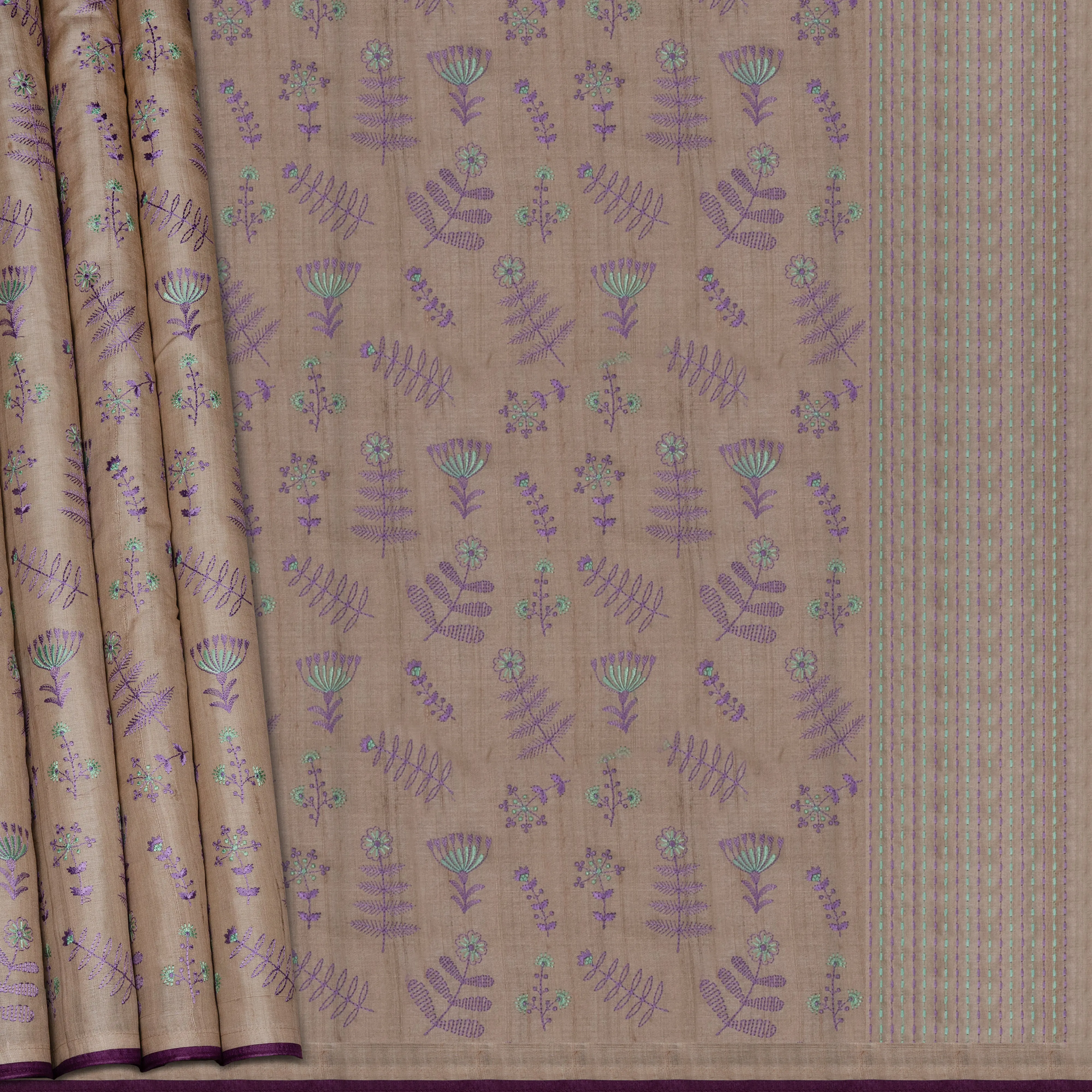 Handwoven Cream Tussar Silk Saree - 2574N030047DSC