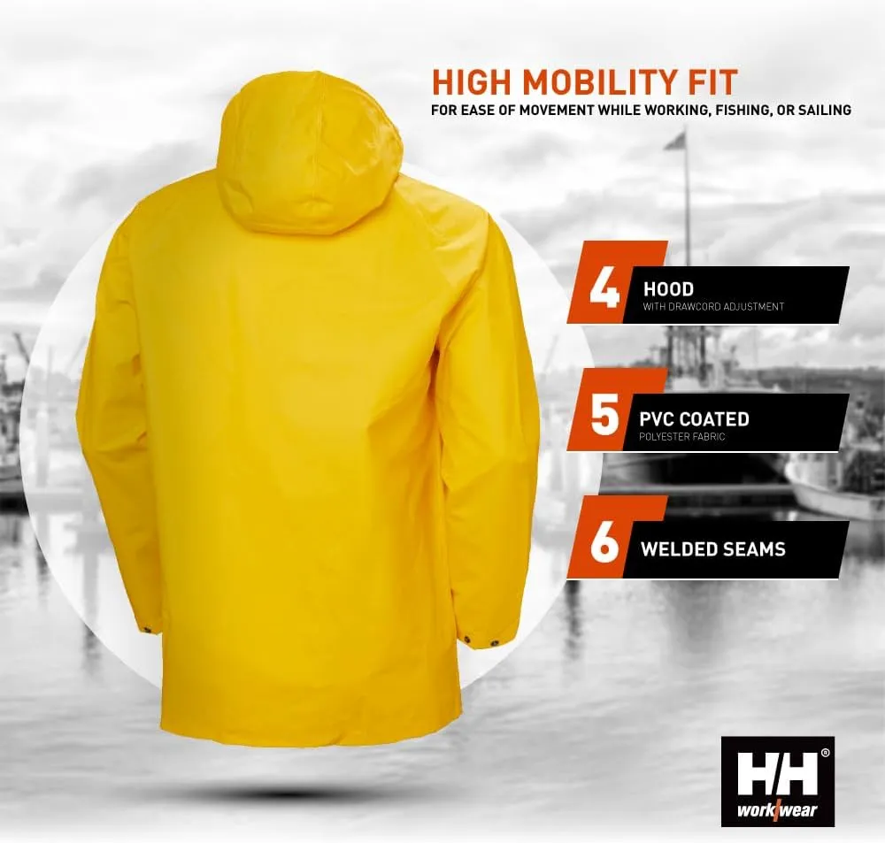 Helly-Hansen Workwear Mandal Adjustable Waterproof Jackets for Men - Heavy Duty Comfortable PVC-Coated Protective Rain Coat