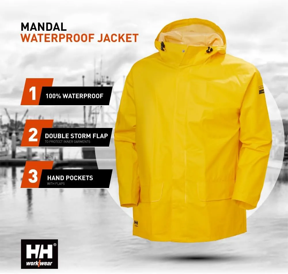 Helly-Hansen Workwear Mandal Adjustable Waterproof Jackets for Men - Heavy Duty Comfortable PVC-Coated Protective Rain Coat