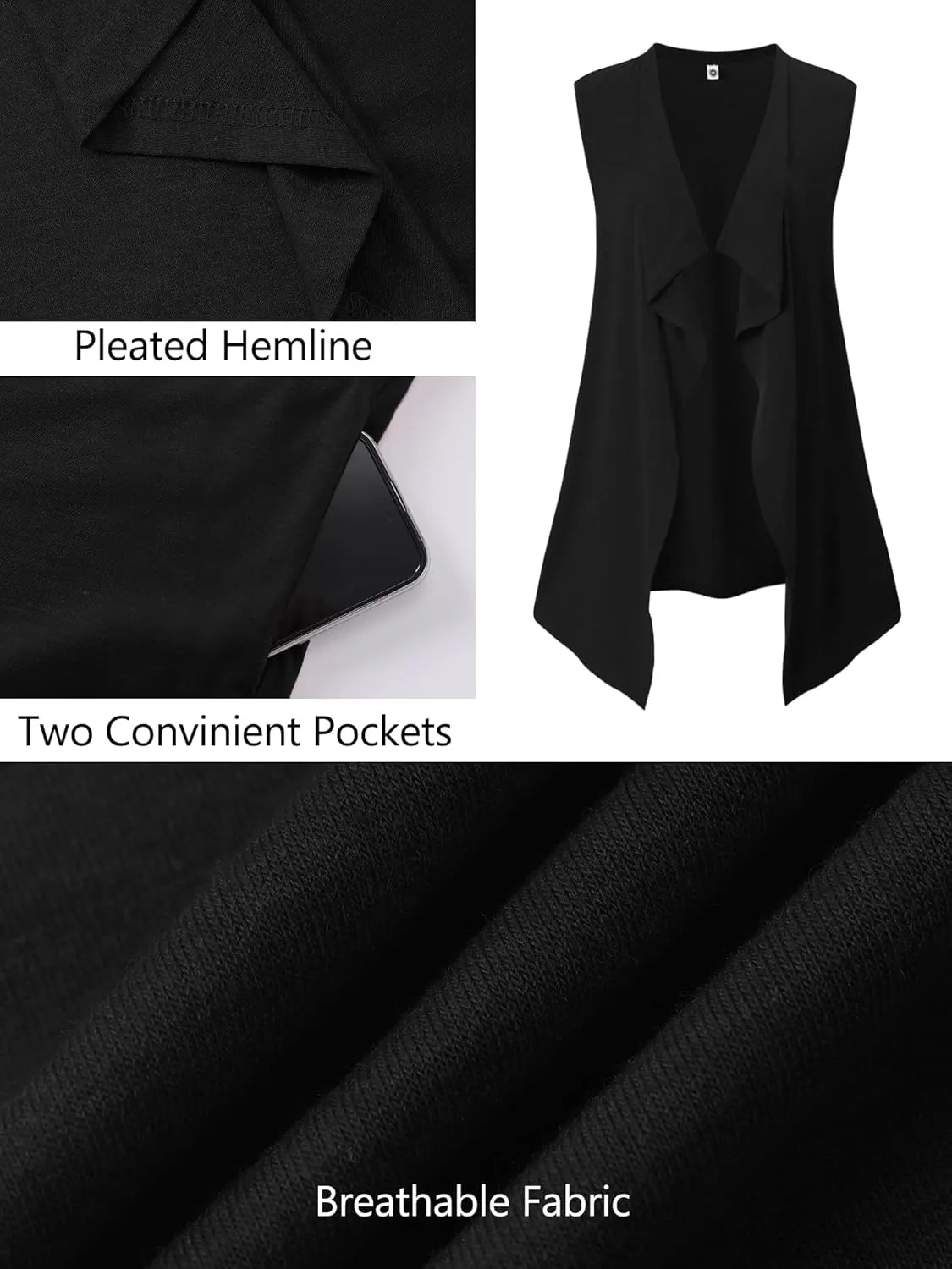 Heymoments Women's Sleeveless Open Front Cardigans Lightweight Casual Soft Summer Vests With Pockets S-2XL