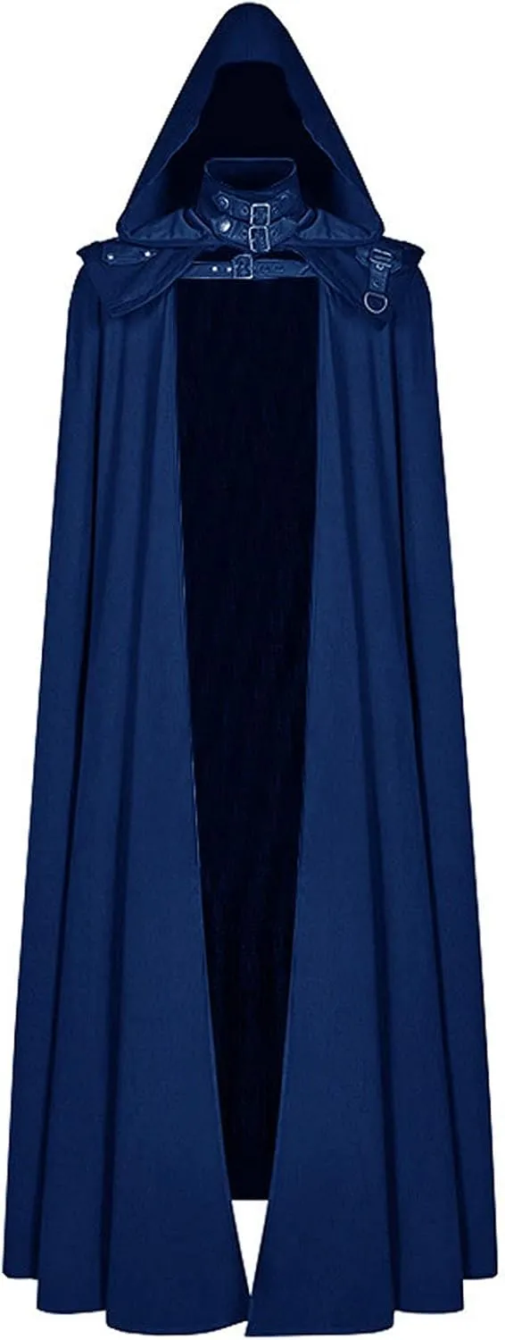 hhaappyy Halloween Costumes Adults,Medieval Hooded Gothic Devil Knight Robe Cloak Vampires Cosplay Cloak Hooded Capes Blue 5X-Large