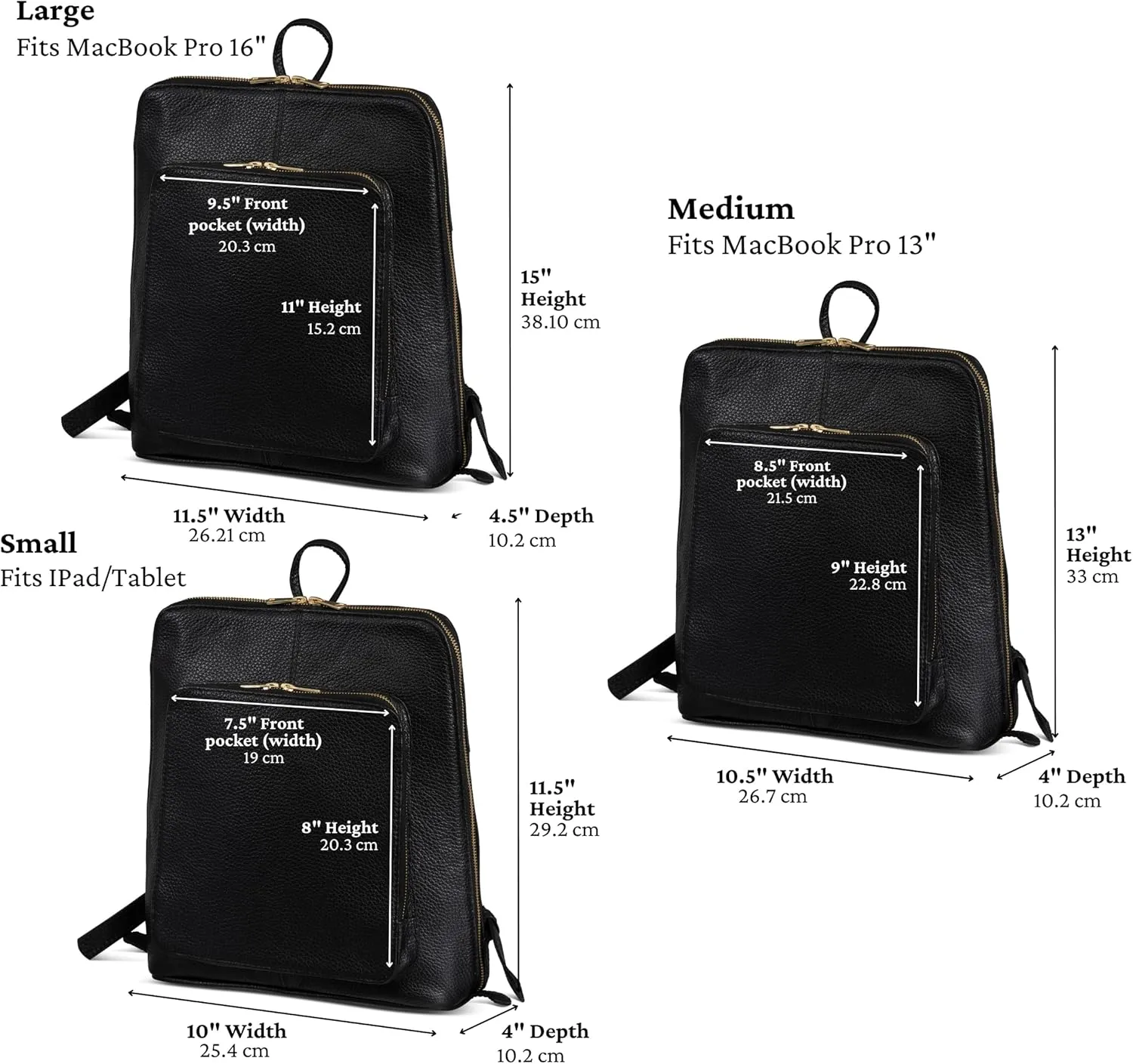 HIDES Tech Leather Backpack Purse Handcrafted Expandable Pockets Laptop Sleeve (Medium)