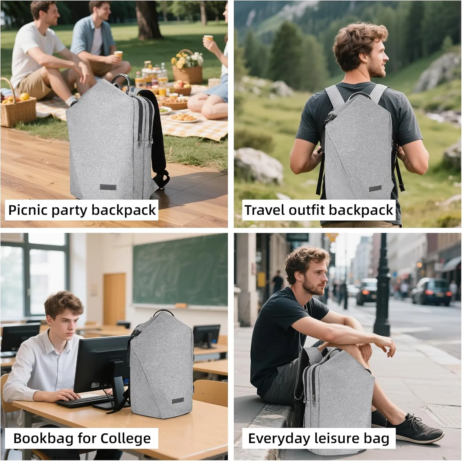 Hiking Travel Backpack Lightweight Multifunctional Expandable Nylon Backpack for Men Women Casual Fashions Clothing Daypack Water-Resistant Wear-Resistant Gray