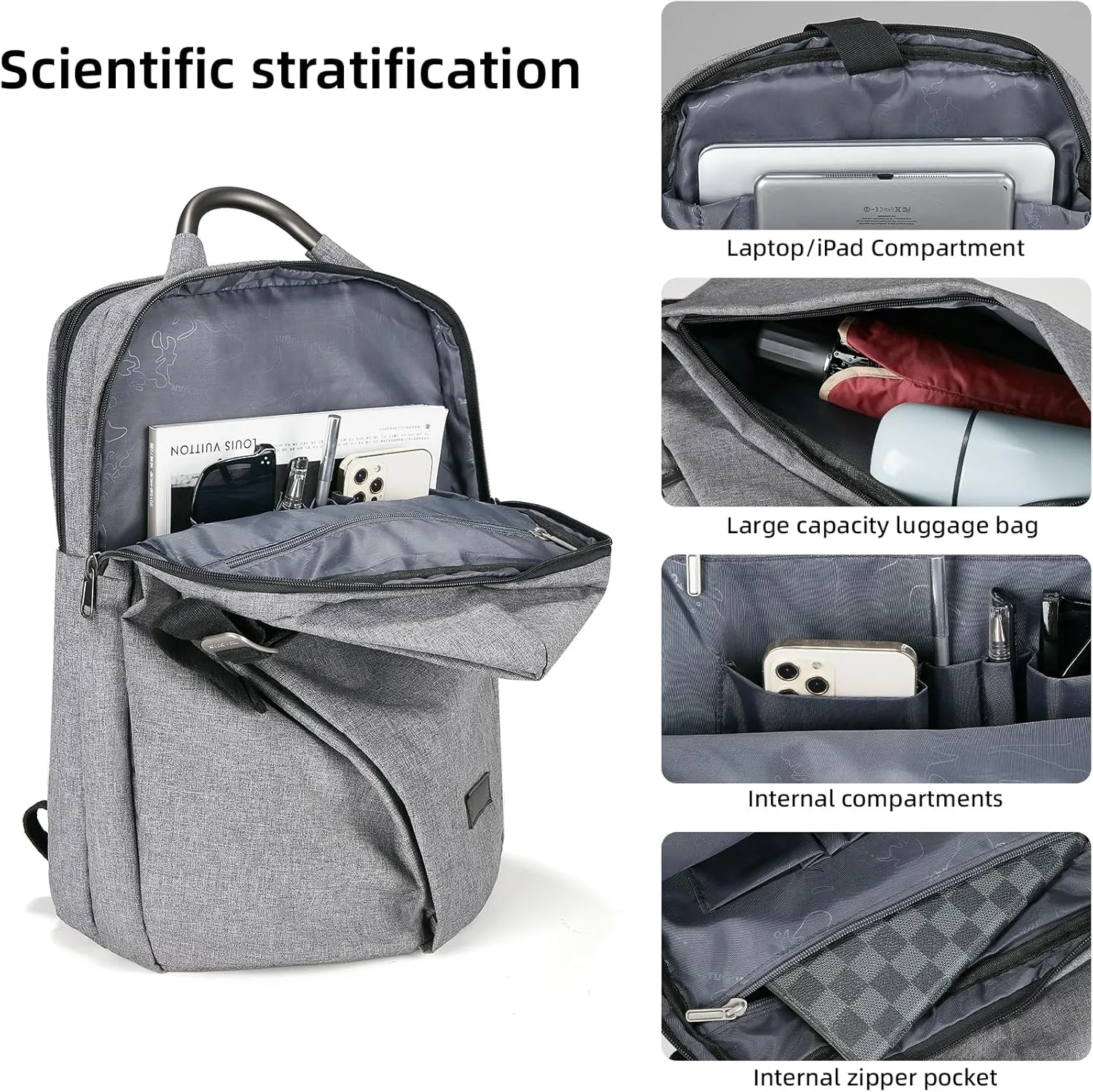Hiking Travel Backpack Lightweight Multifunctional Expandable Nylon Backpack for Men Women Casual Fashions Clothing Daypack Water-Resistant Wear-Resistant Gray