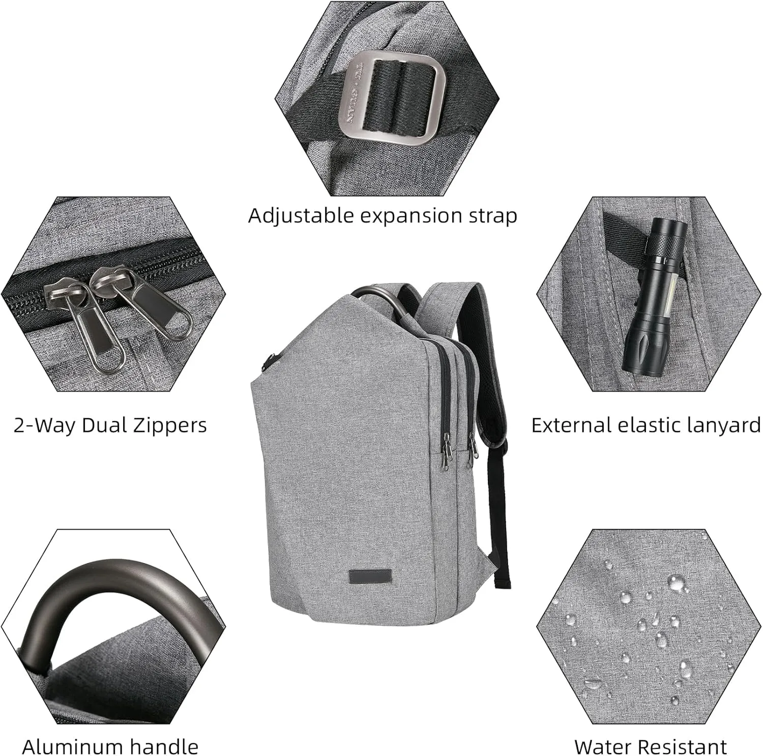 Hiking Travel Backpack Lightweight Multifunctional Expandable Nylon Backpack for Men Women Casual Fashions Clothing Daypack Water-Resistant Wear-Resistant Gray