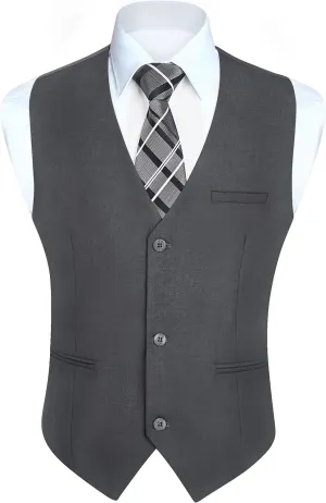 HISDERN Mens Suit Vest Business Formal Dress Vests for Men Solid Color Casual Wedding Tuxedo Party Waistcoat