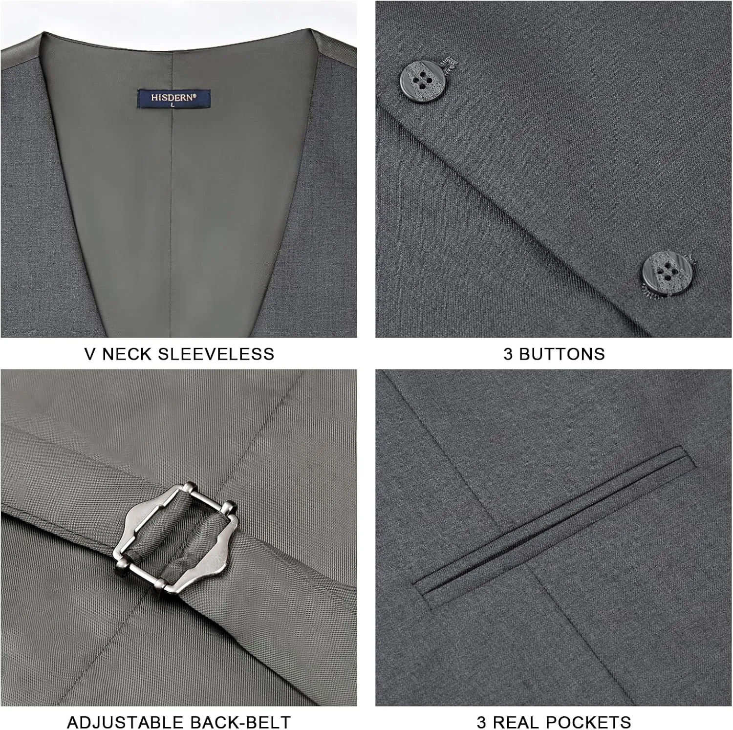 HISDERN Mens Suit Vest Business Formal Dress Vests for Men Solid Color Casual Wedding Tuxedo Party Waistcoat