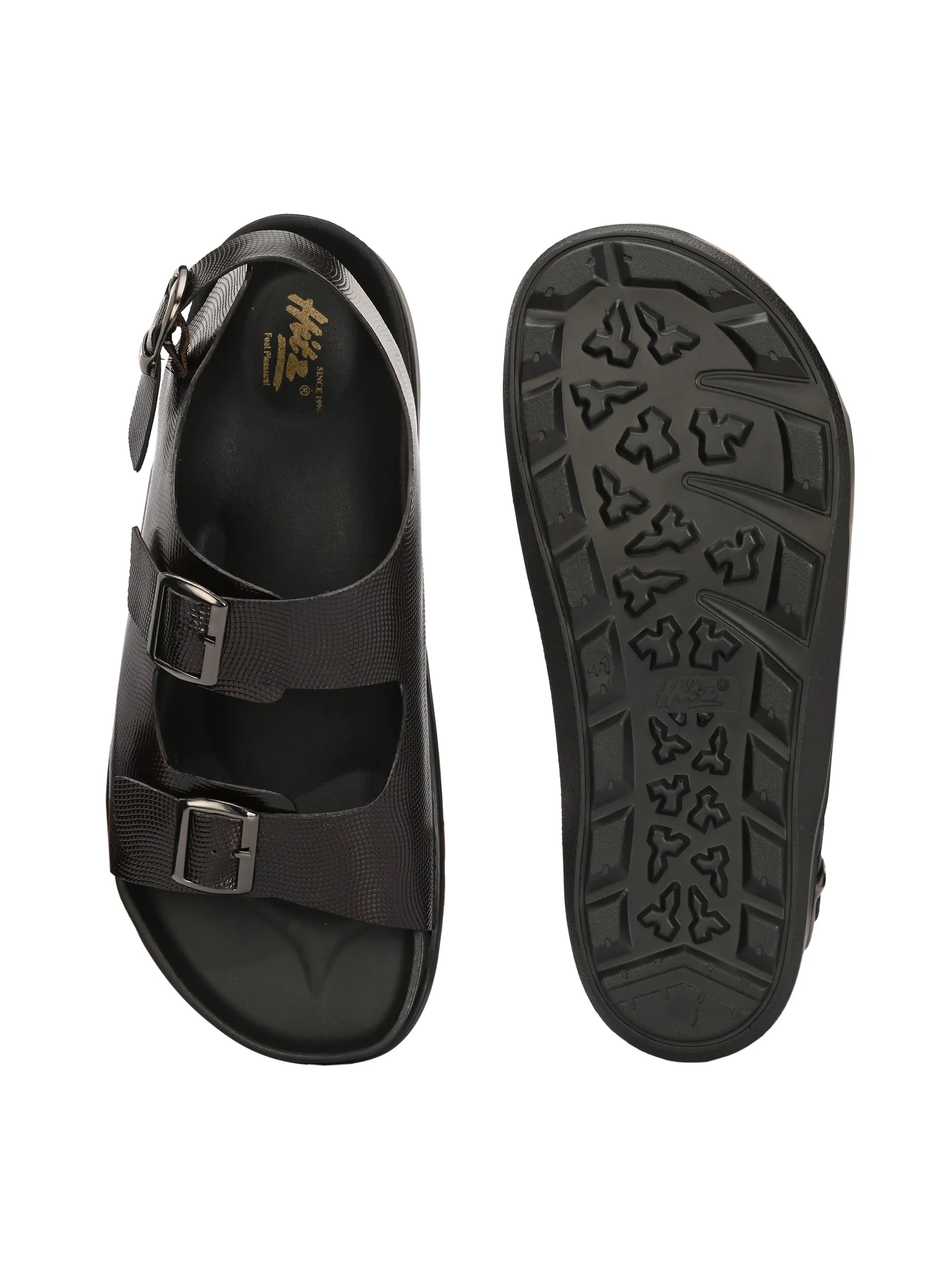 Hitz Men's Brown Leather Casual Buckle Sandals