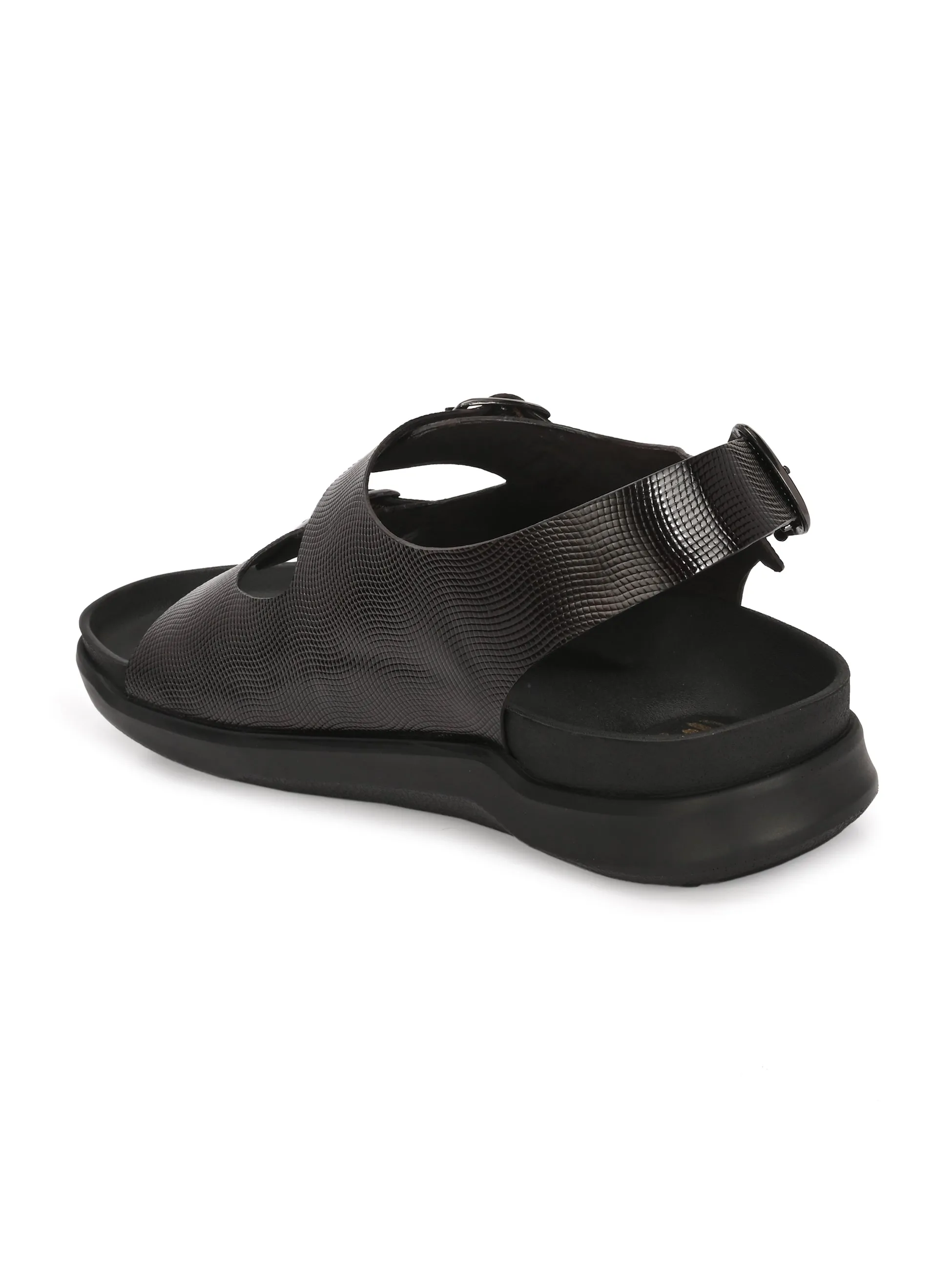 Hitz Men's Brown Leather Casual Buckle Sandals