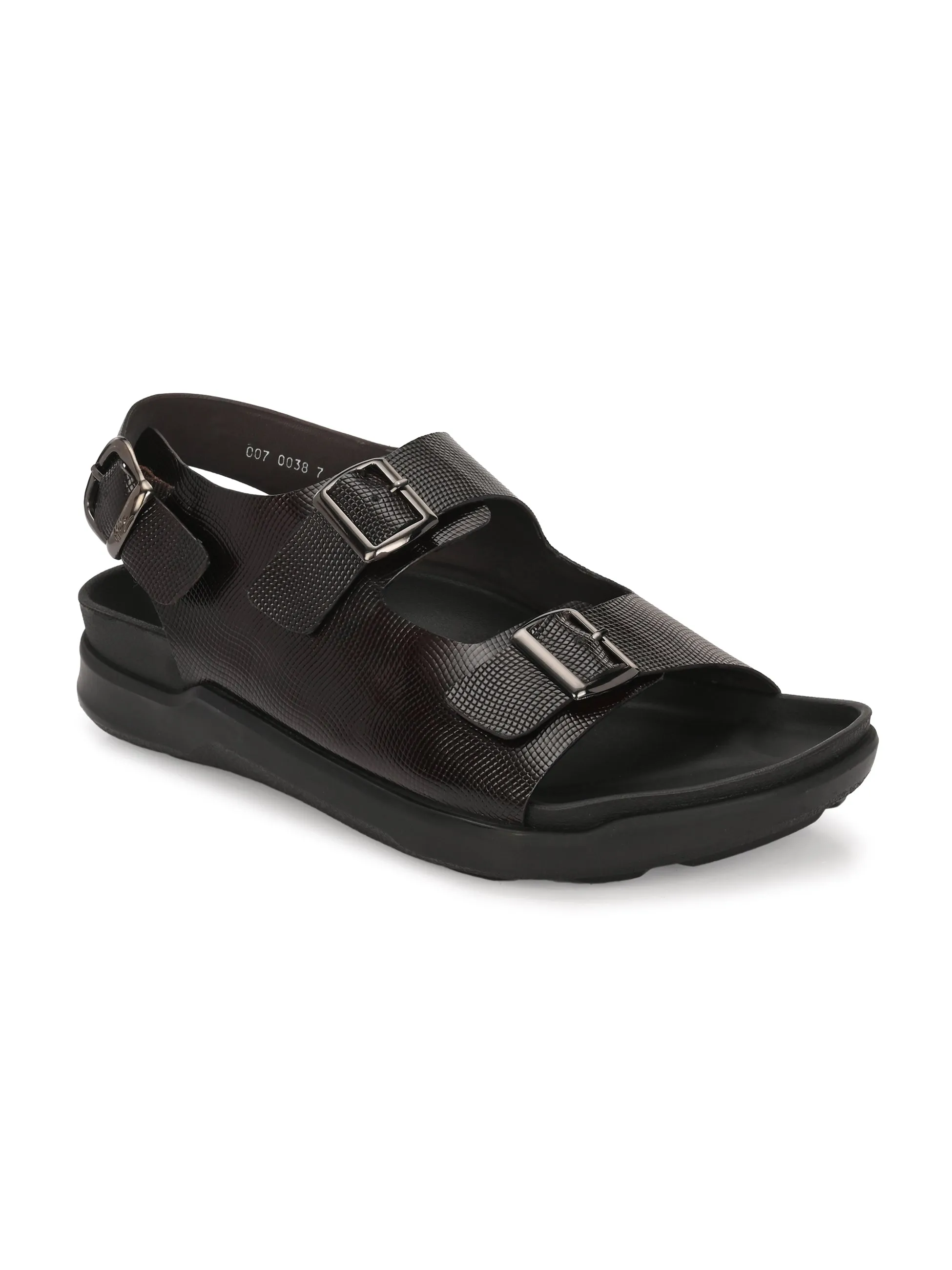 Hitz Men's Brown Leather Casual Buckle Sandals