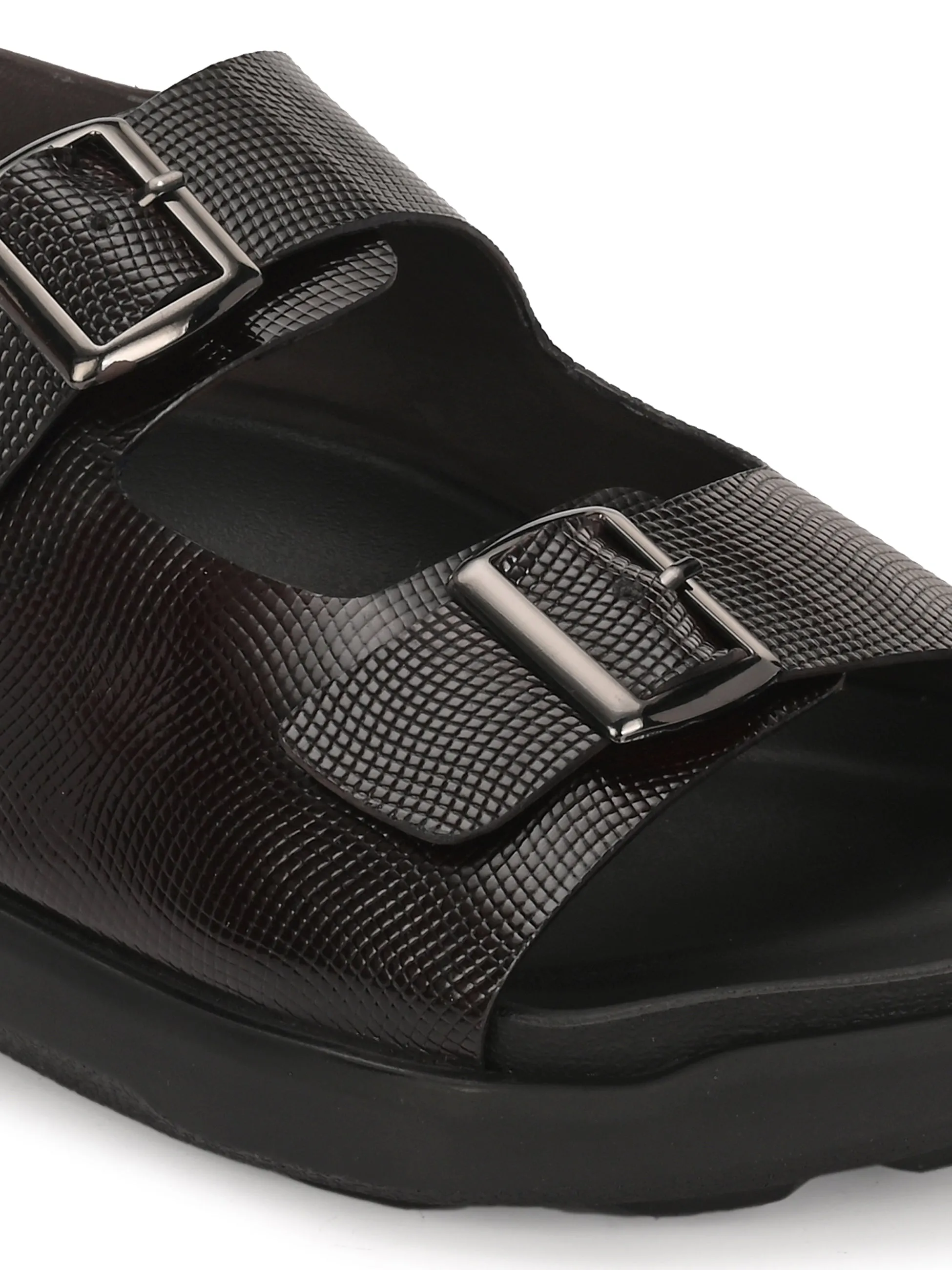 Hitz Men's Brown Leather Casual Buckle Sandals