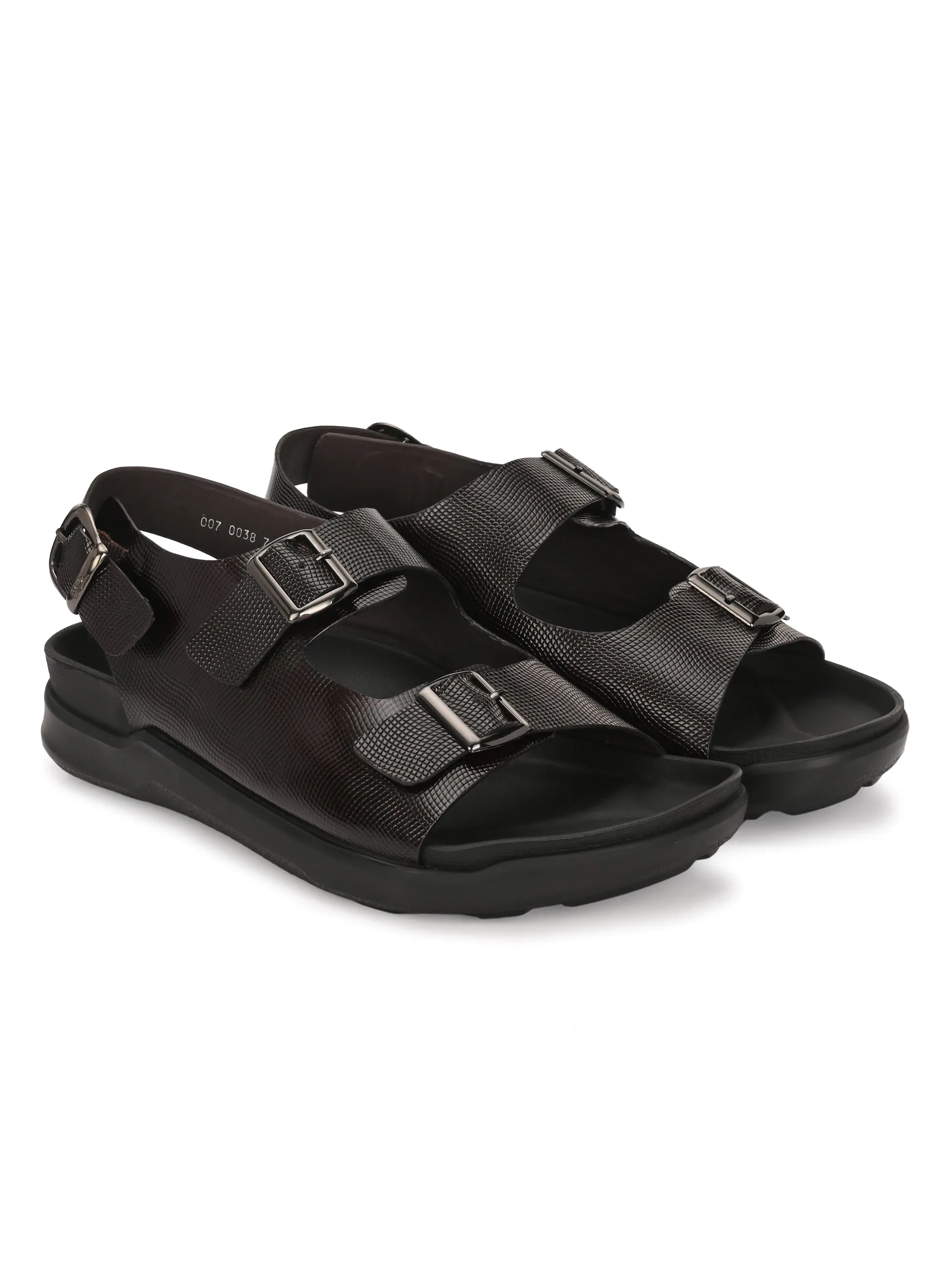 Hitz Men's Brown Leather Casual Buckle Sandals