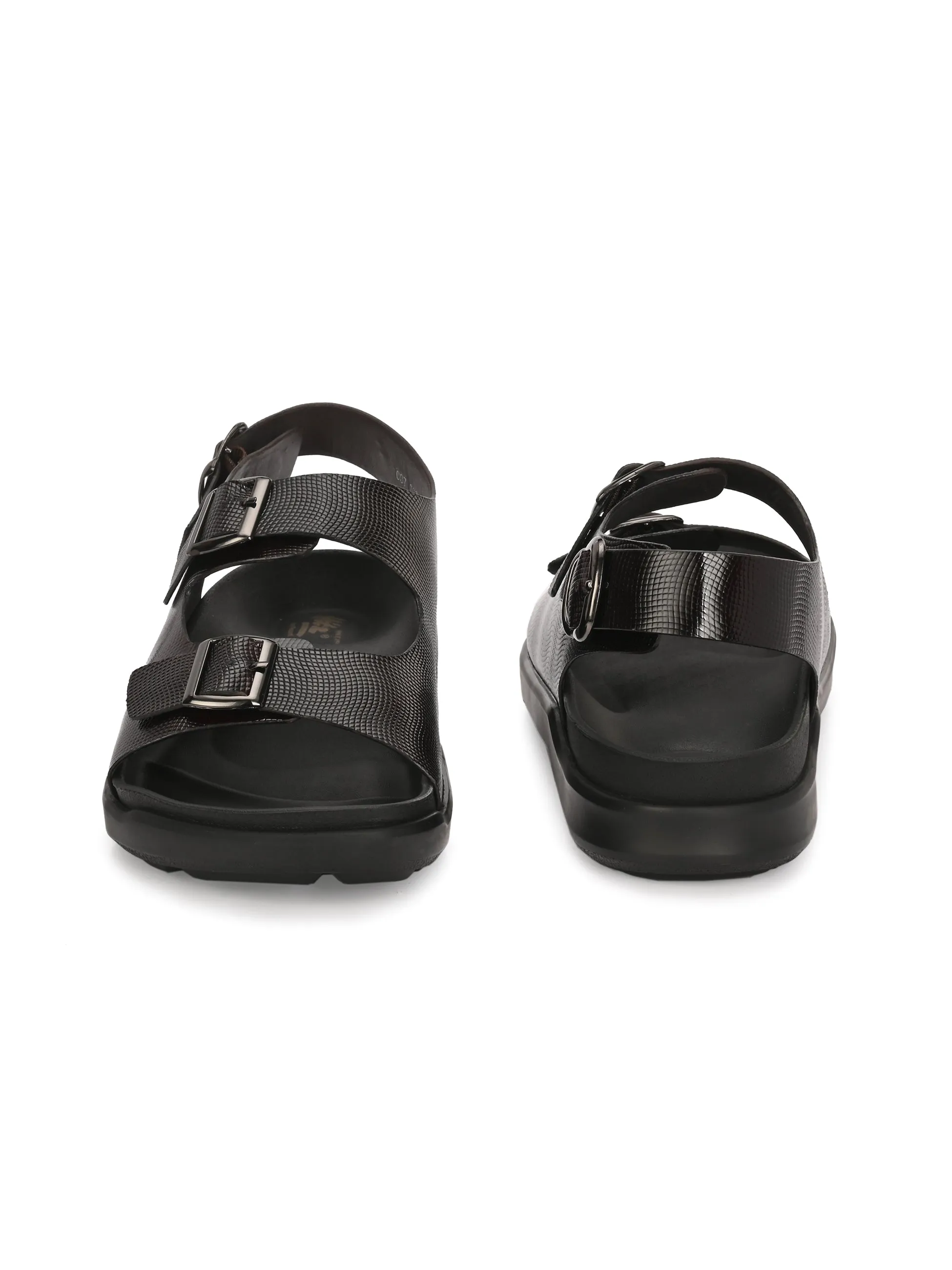 Hitz Men's Brown Leather Casual Buckle Sandals