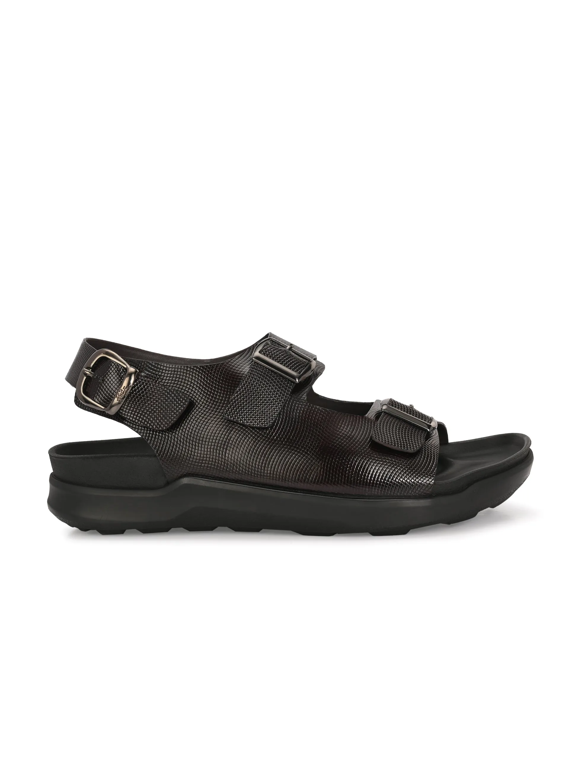 Hitz Men's Brown Leather Casual Buckle Sandals