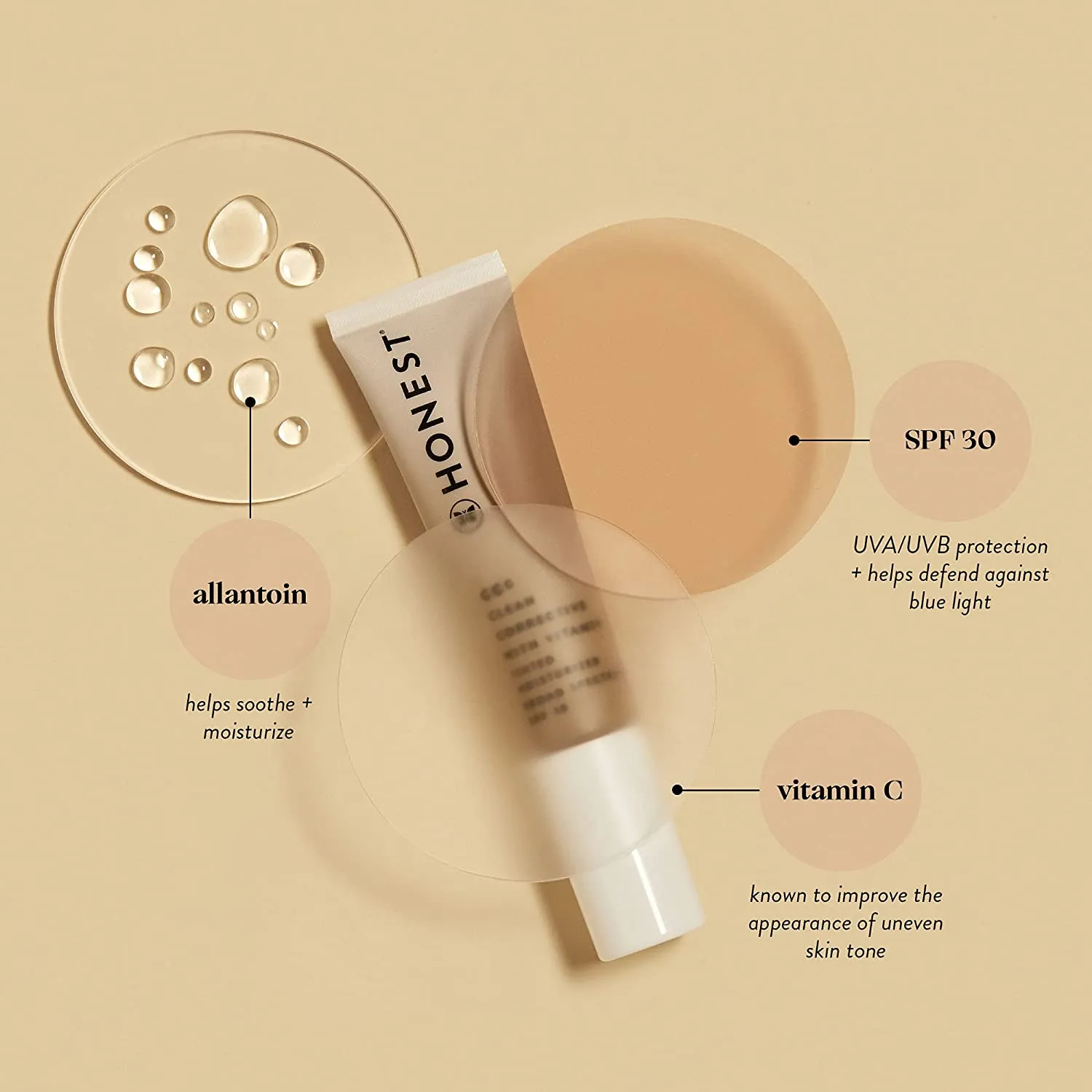 Honest Beauty Clean Corrective With Vitamin C Tinted Moisturizer Broad Spectrum SPF 30, Dune | VEGAN | 6-in-1 Multitasker | Blue Light Defense | Chemical Sunscreen Free & Dermatologist Tested | 1oz