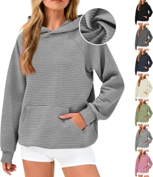 Hoodies for Women Loose Fleece Raglan Long Sleeve Hooded Sweatshirts Casual Comfy Jacquard Pullover with Pockets
