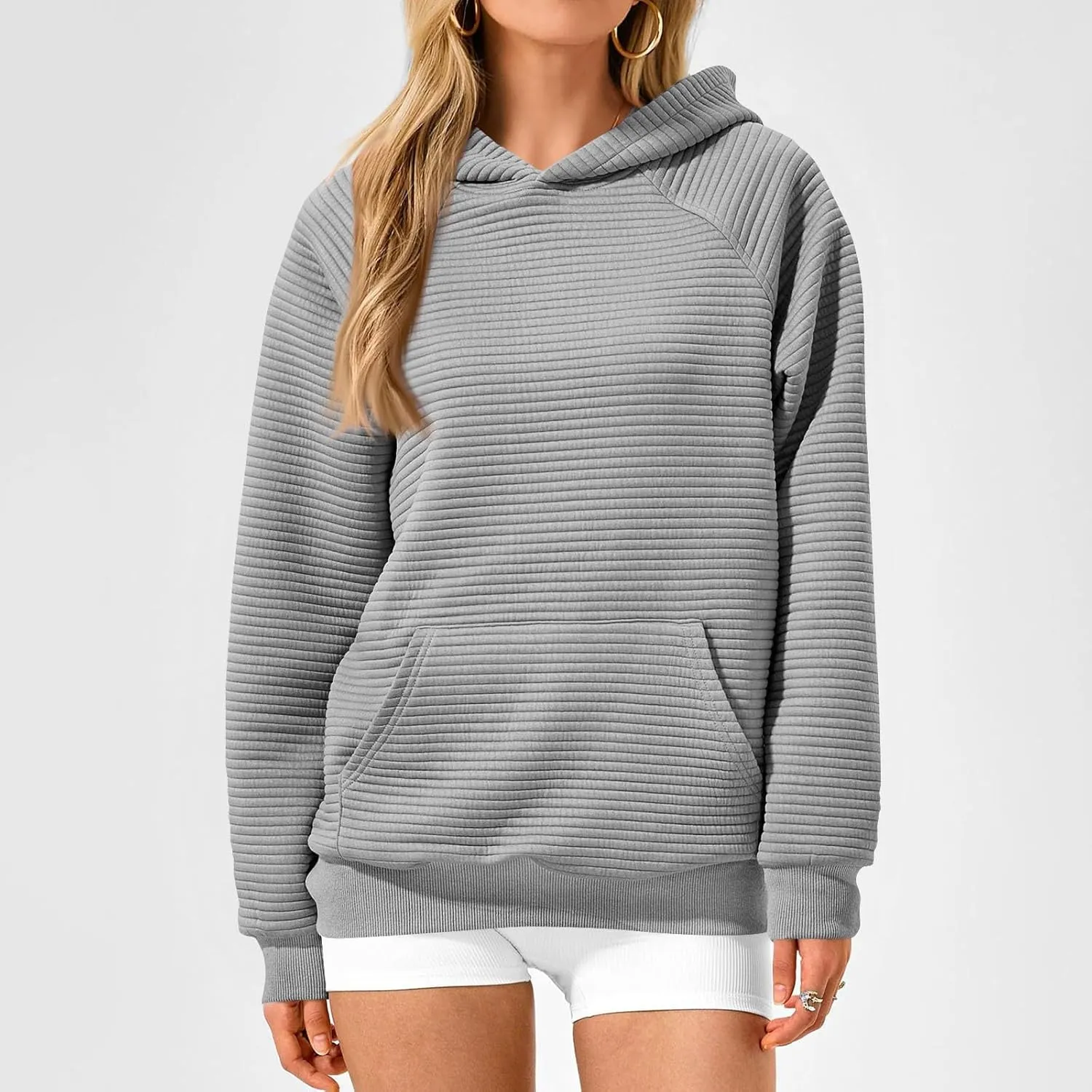 Hoodies for Women Loose Fleece Raglan Long Sleeve Hooded Sweatshirts Casual Comfy Jacquard Pullover with Pockets