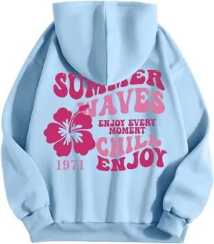 Hoodies for Women Plus Size Casual Long Sleeve Sweatshirts Drawstring Tops Loose Print Pullovers with Pocket