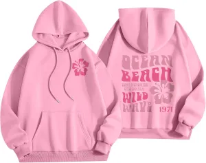 Hoodies for Women Plus Size Cute Long Sleeve Pullovers Drawstring Tops Loose Print Sweatshirts with Pocket