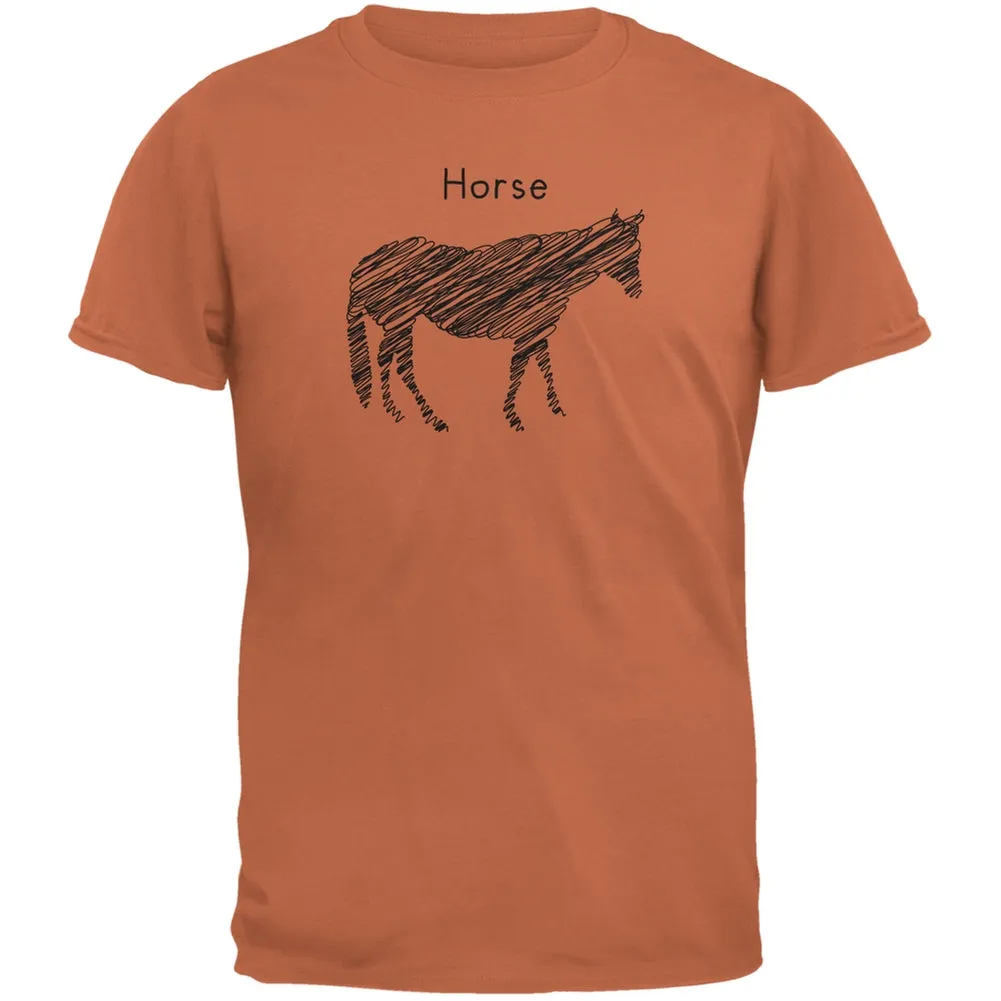 Horse Scribble Drawing Texas Orange Adult T-Shirt
