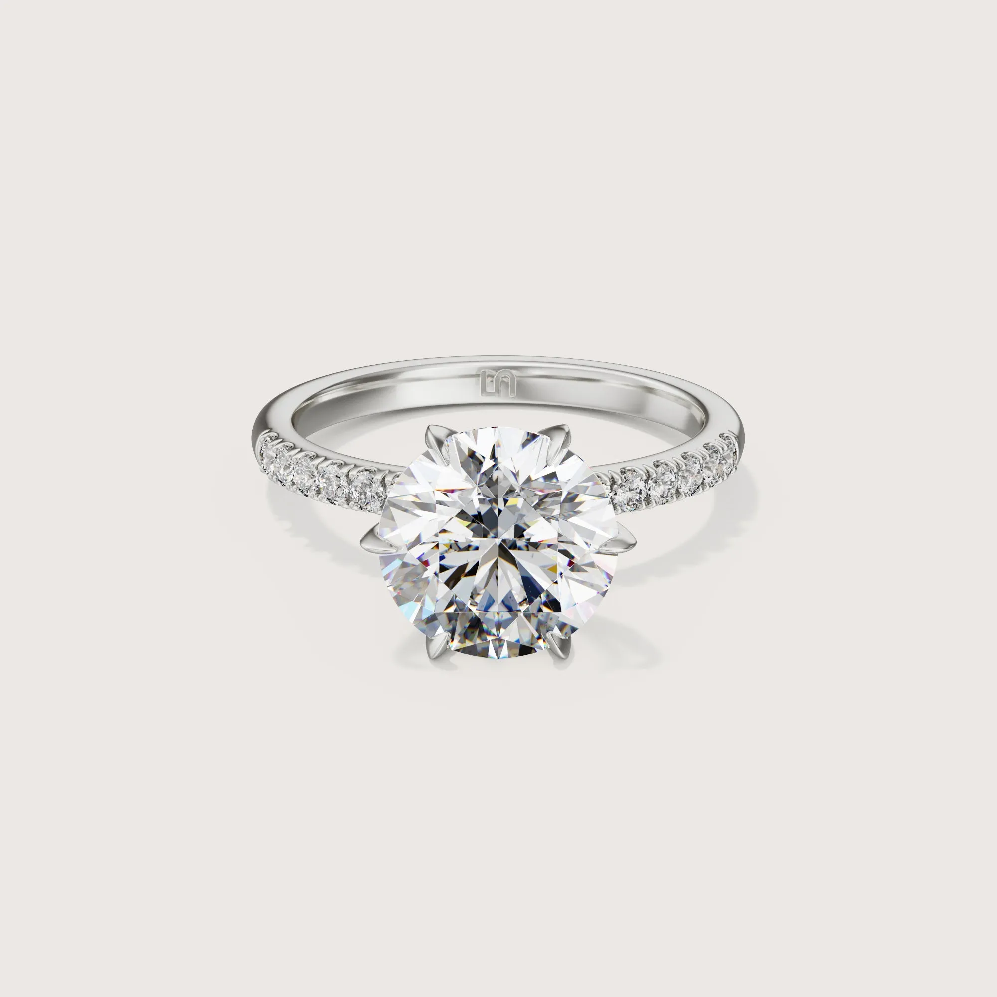 Icon Round Solitaire - 6 Claw - Diamond Band