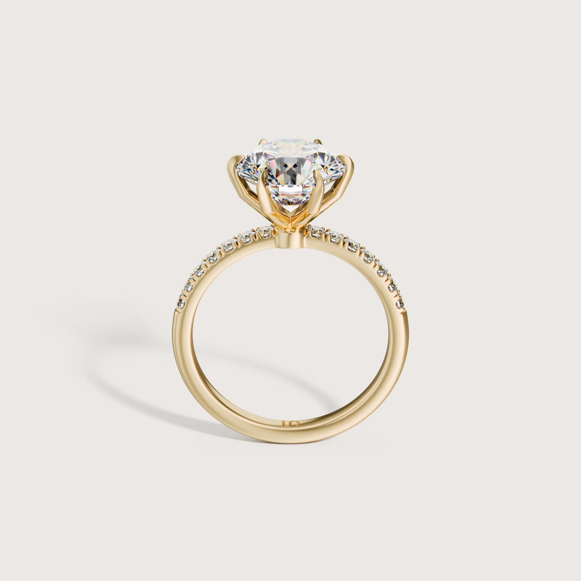 Icon Round Solitaire - 6 Claw - Diamond Band