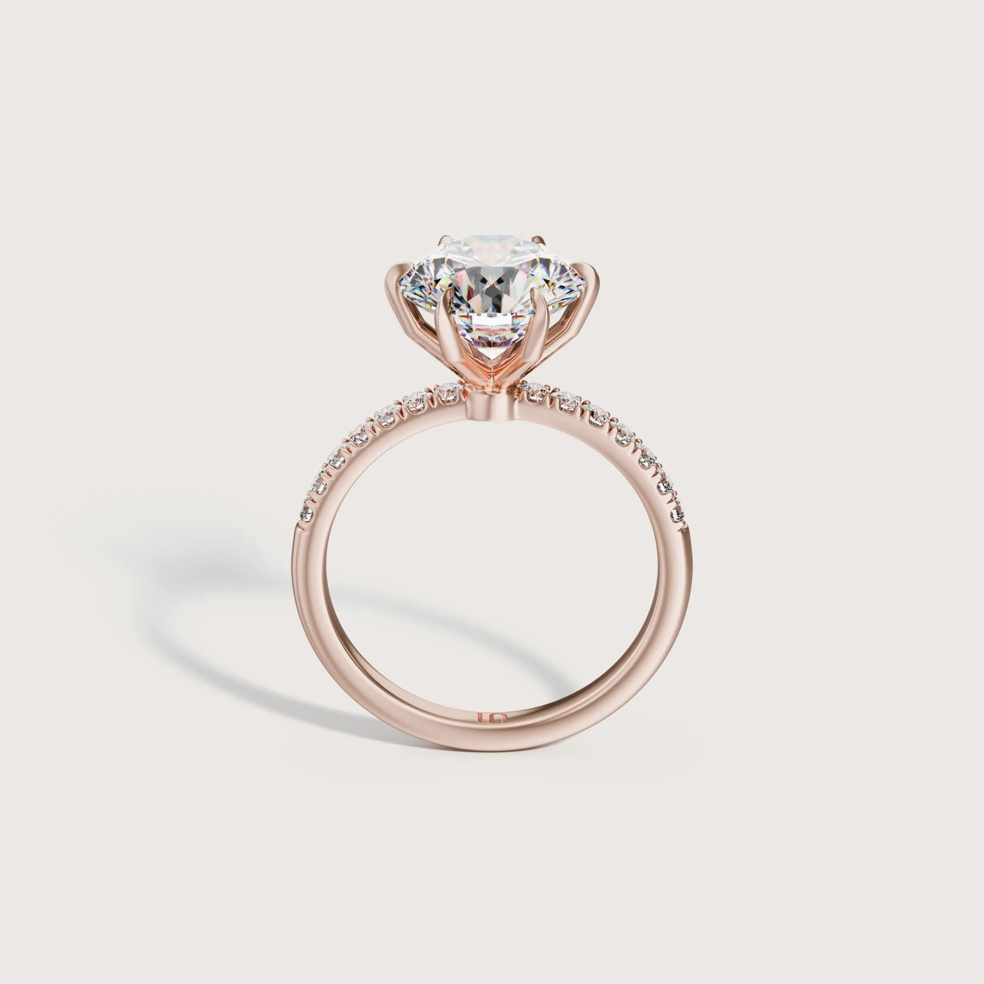 Icon Round Solitaire - 6 Claw - Diamond Band