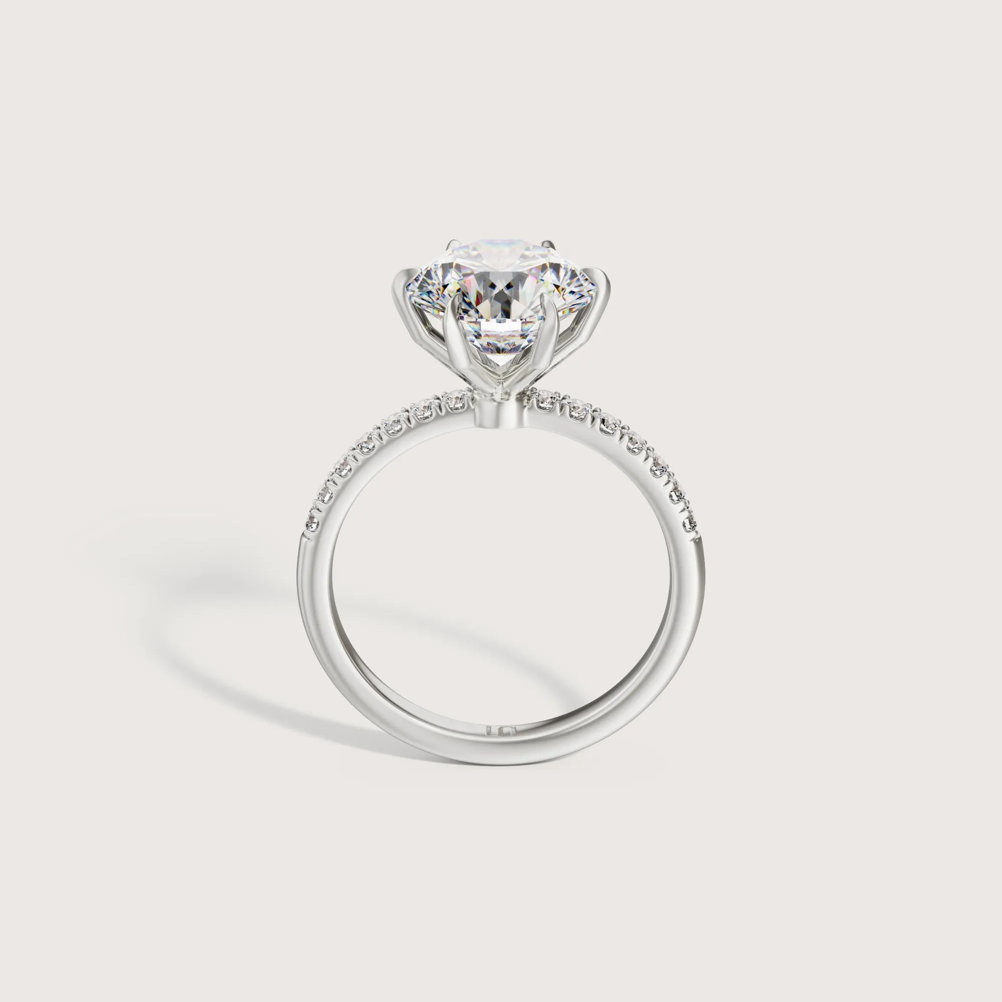 Icon Round Solitaire - 6 Claw - Diamond Band