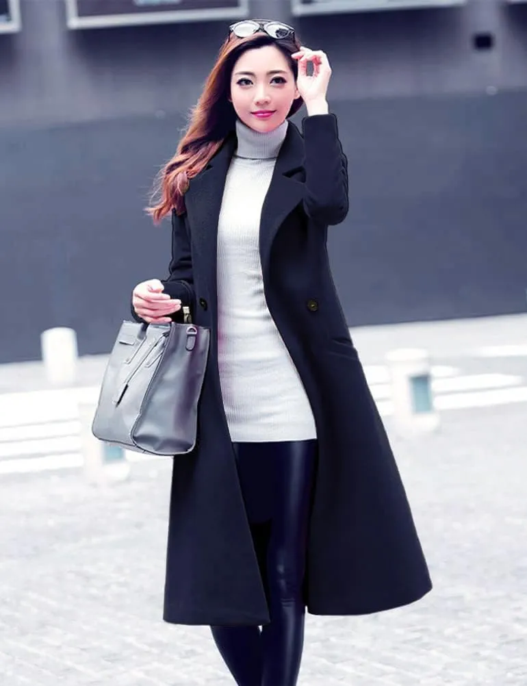 IDEALSANXUN Long Wool Coats for Women Fall Winter Coats Wool Jacket Peacoat