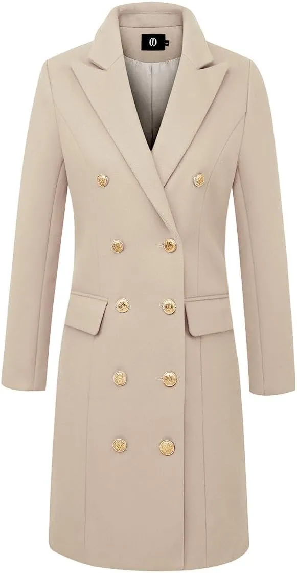 IDEALSANXUN Womens Fall Winter Wool Coats Double Breasted Midi Peacoat Trench Coats