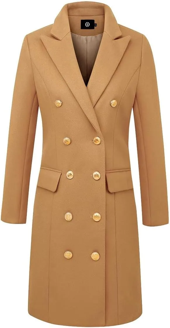 IDEALSANXUN Womens Fall Winter Wool Coats Double Breasted Midi Peacoat Trench Coats