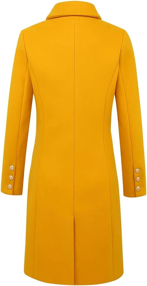 IDEALSANXUN Womens Fall Winter Wool Coats Double Breasted Midi Peacoat Trench Coats