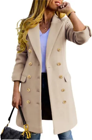 IDEALSANXUN Womens Fall Winter Wool Coats Double Breasted Midi Peacoat Trench Coats