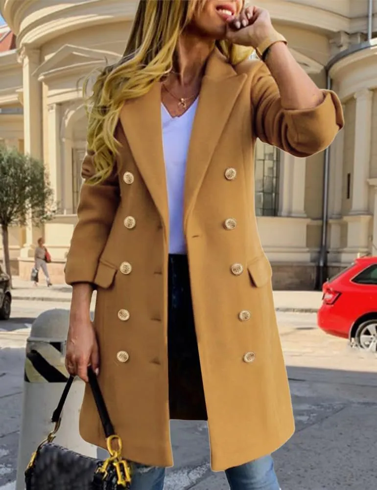 IDEALSANXUN Womens Fall Winter Wool Coats Double Breasted Midi Peacoat Trench Coats