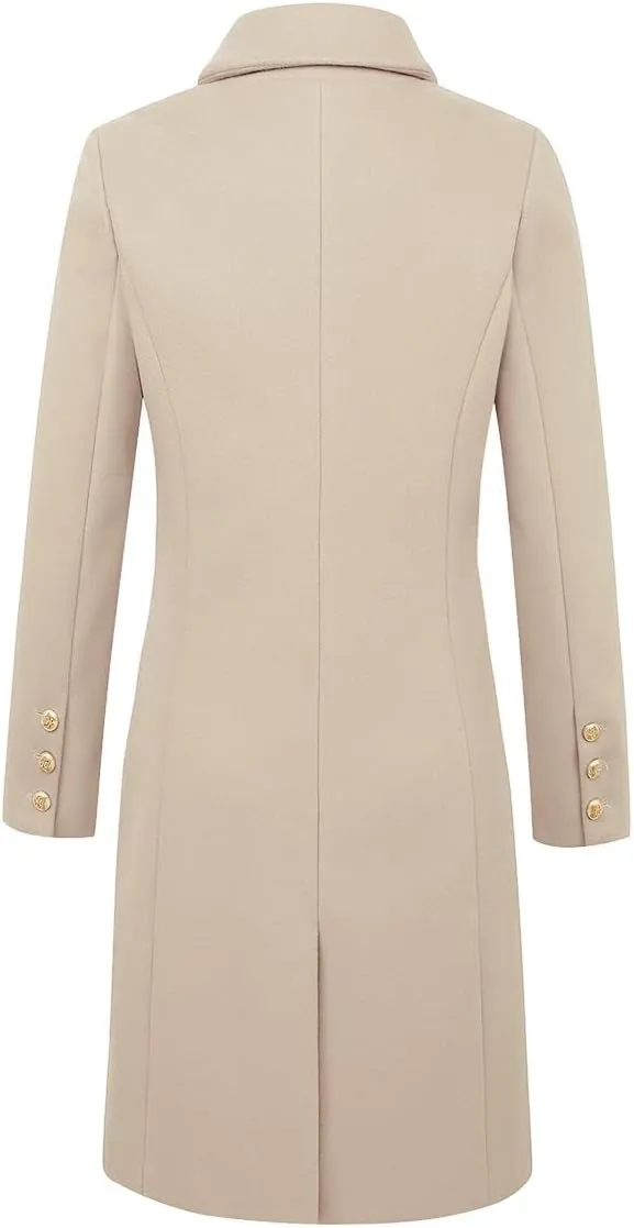 IDEALSANXUN Womens Fall Winter Wool Coats Double Breasted Midi Peacoat Trench Coats