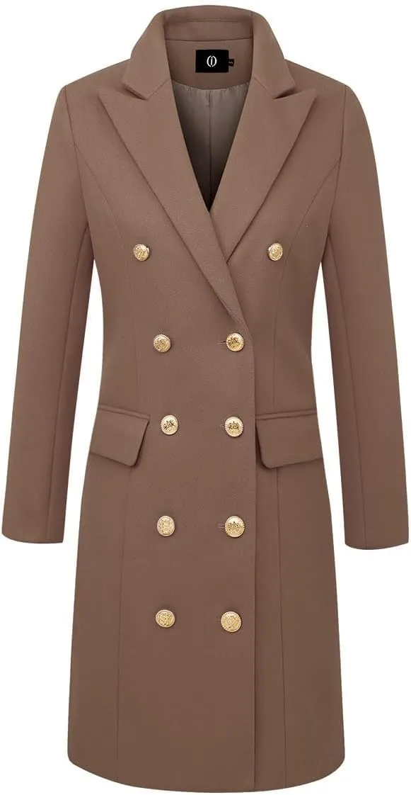 IDEALSANXUN Womens Fall Winter Wool Coats Double Breasted Midi Peacoat Trench Coats