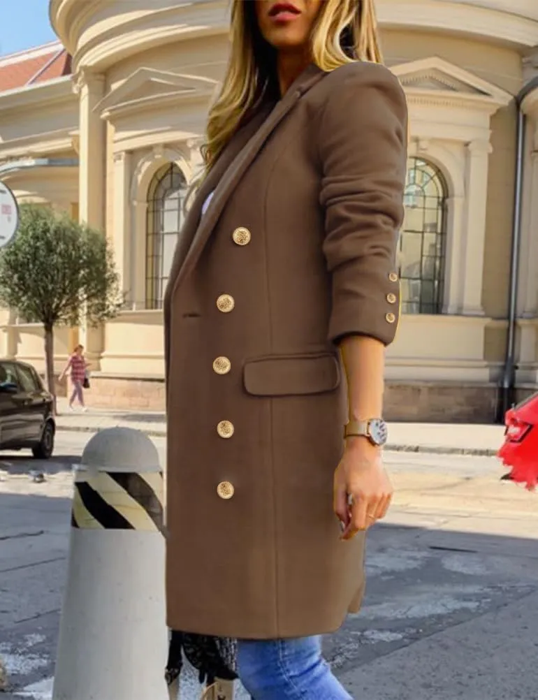 IDEALSANXUN Womens Fall Winter Wool Coats Double Breasted Midi Peacoat Trench Coats