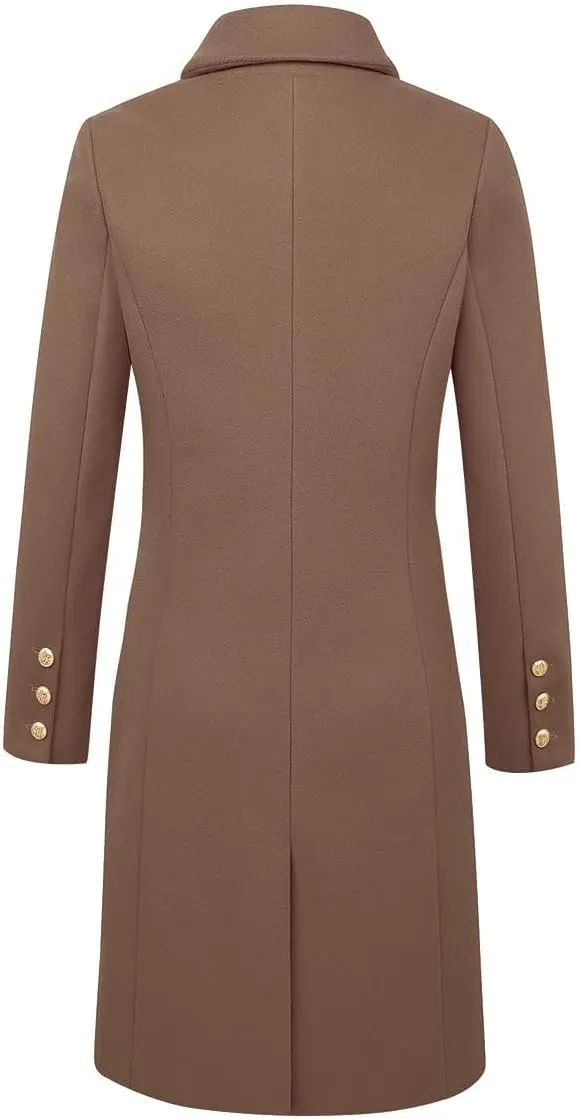IDEALSANXUN Womens Fall Winter Wool Coats Double Breasted Midi Peacoat Trench Coats