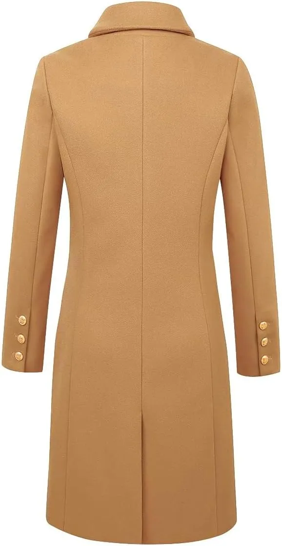 IDEALSANXUN Womens Fall Winter Wool Coats Double Breasted Midi Peacoat Trench Coats