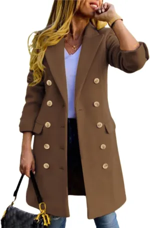 IDEALSANXUN Womens Fall Winter Wool Coats Double Breasted Midi Peacoat Trench Coats