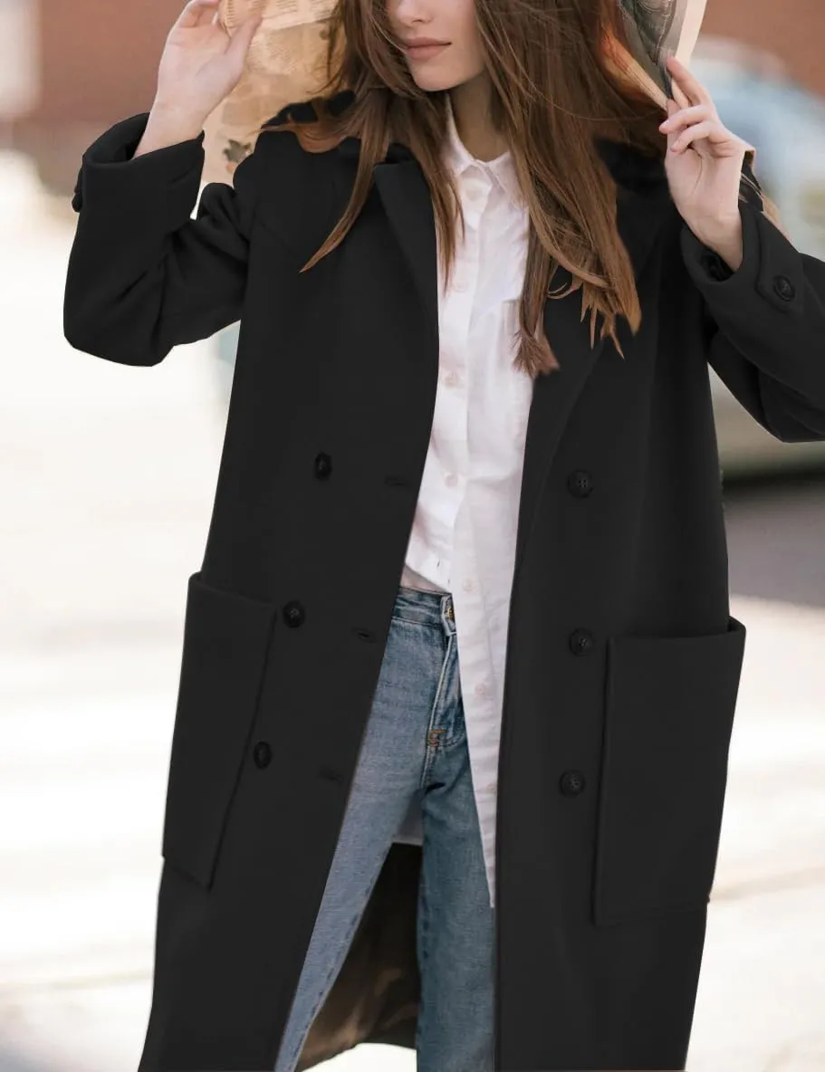 IDEALSANXUN Womens Fall Winter Wool Coats Double Breasted Trench Coats Peacoat